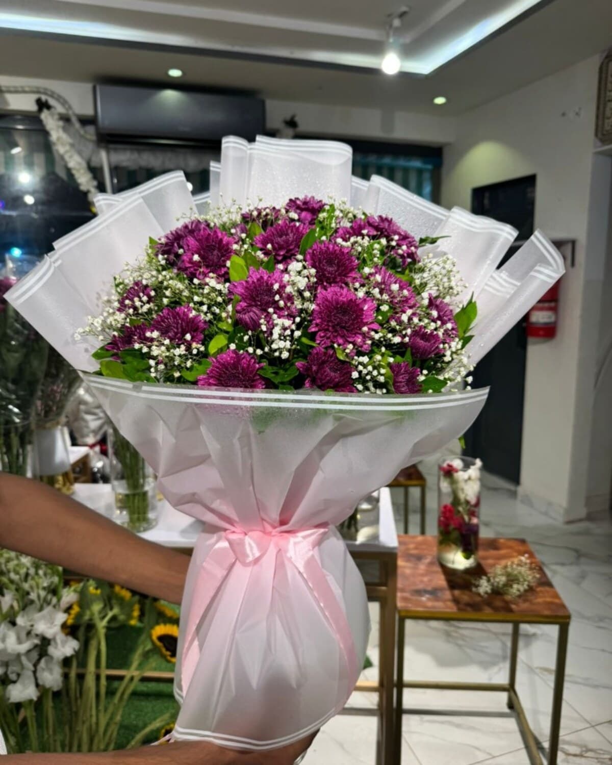 Amethyst Stripe Chrysanthemum Bouquet fresh flower bouquet by Phool Pattiyan Lahore
