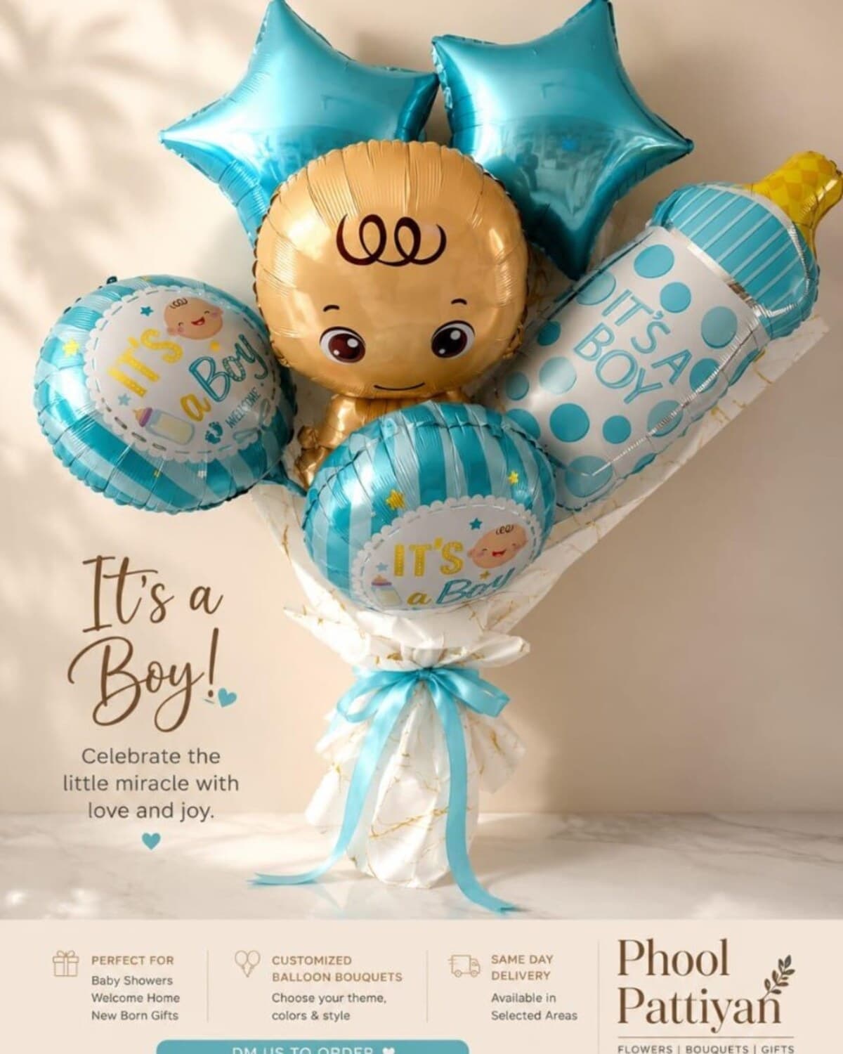 Baby Boy Balloon Bouquet fresh flower bouquet by Phool Pattiyan Lahore