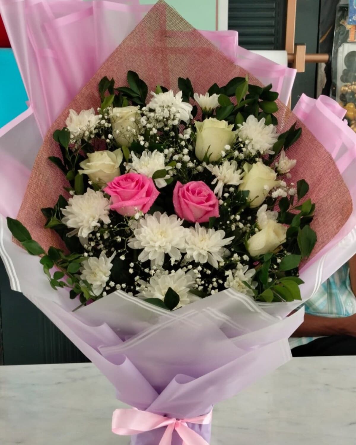 Blush Mesh Romance Bouquet fresh flower bouquet by Phool Pattiyan Lahore