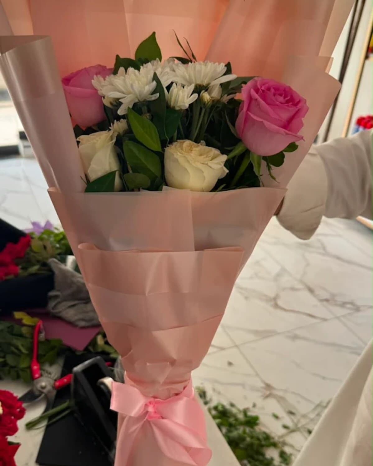 Blush Peach Satin Bouquet fresh flower bouquet by Phool Pattiyan Lahore