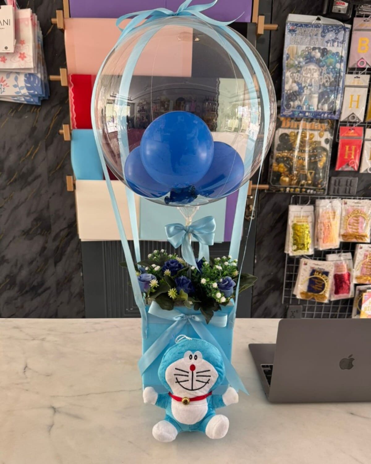 Doraemon Sky Balloon Gift Box fresh flower bouquet by Phool Pattiyan Lahore