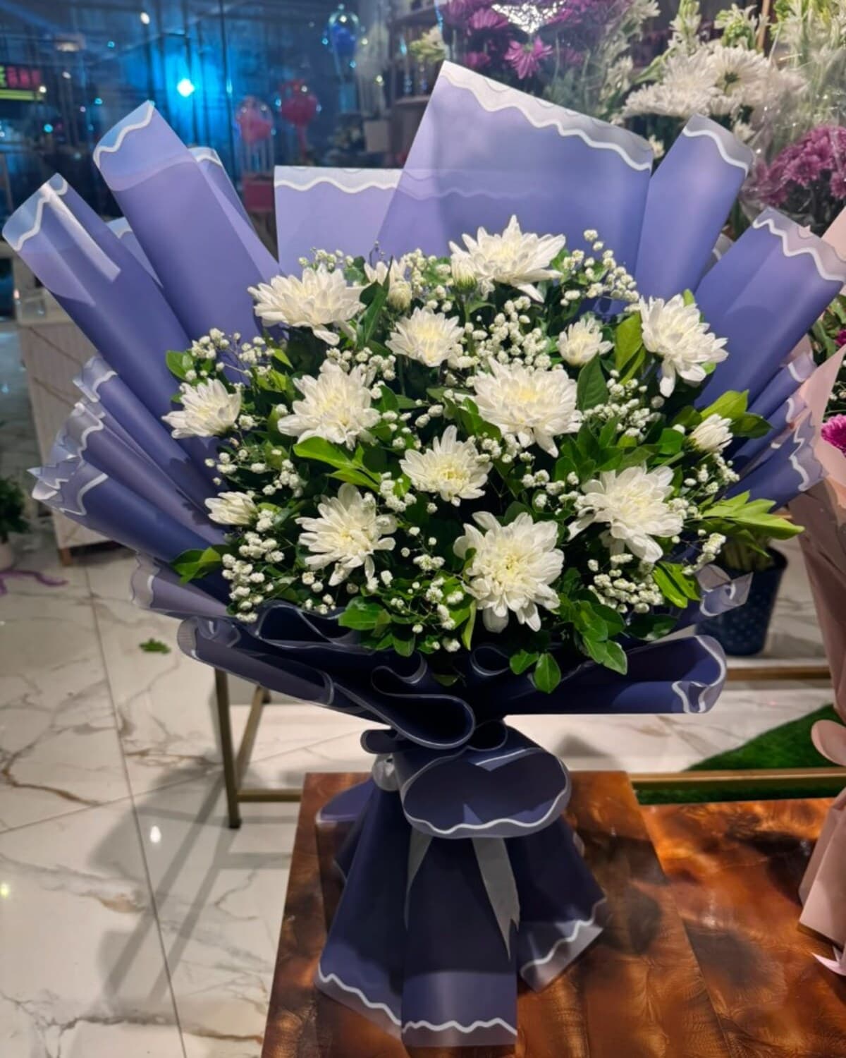 Indigo Daisy Bouquet fresh flower bouquet by Phool Pattiyan Lahore