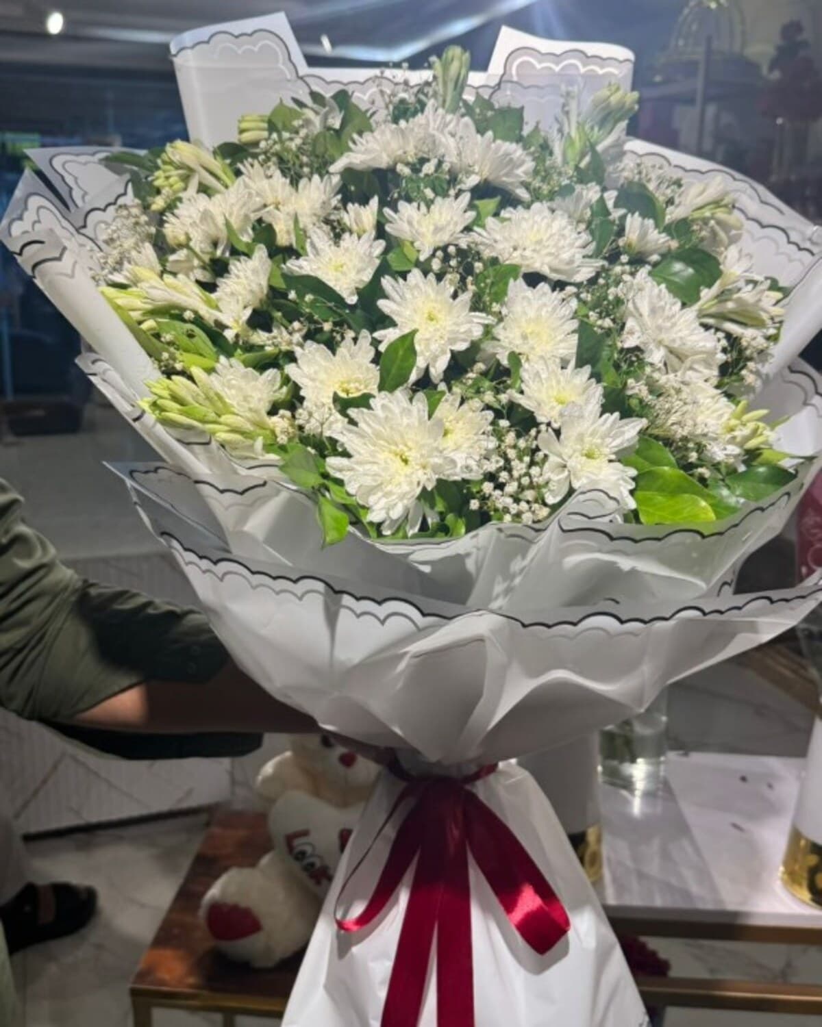 Ivory Tuberose Chrysanthemum Bouquet fresh flower bouquet by Phool Pattiyan Lahore