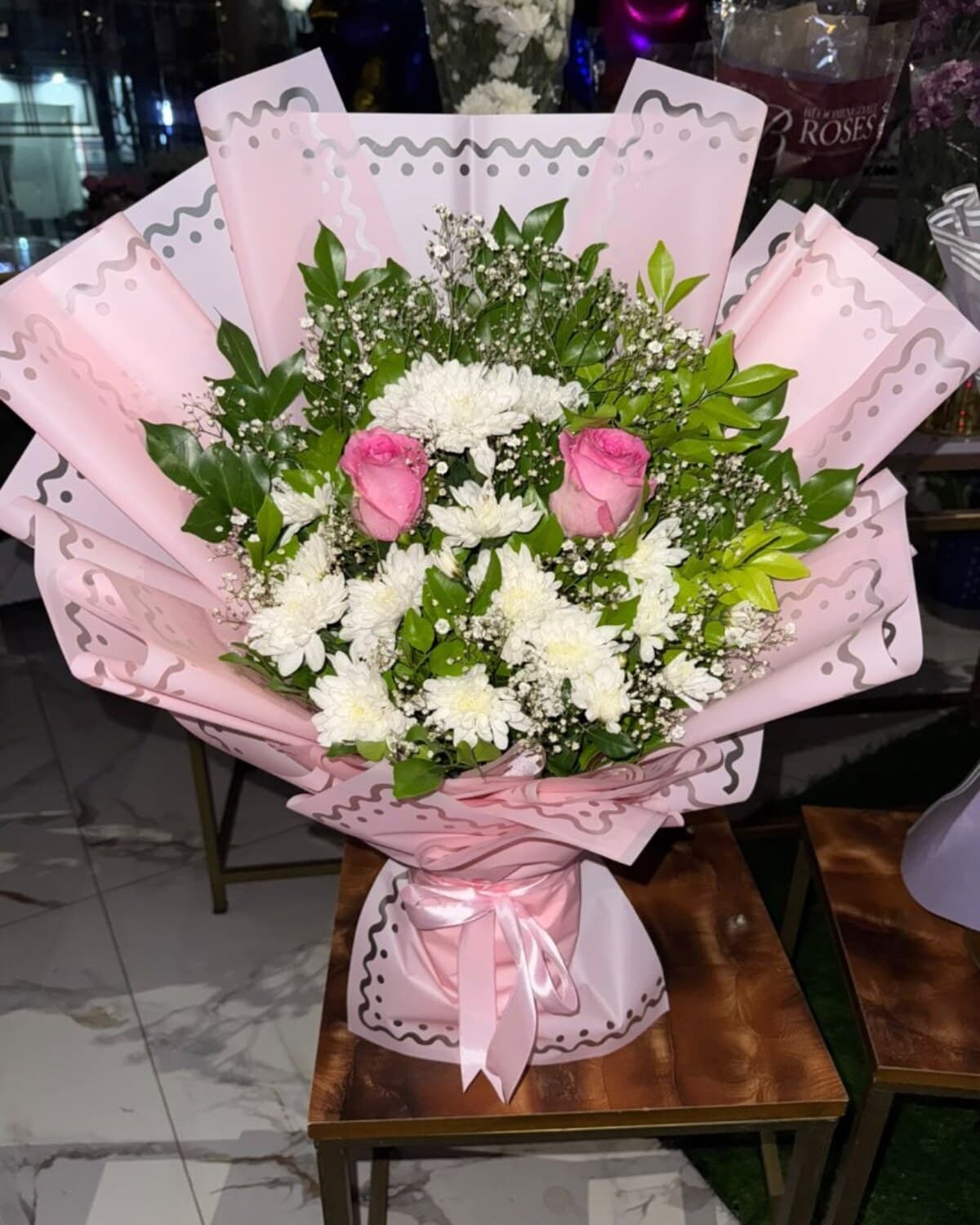 Pink Rose Scallop Wrap Bouquet fresh flower bouquet by Phool Pattiyan Lahore