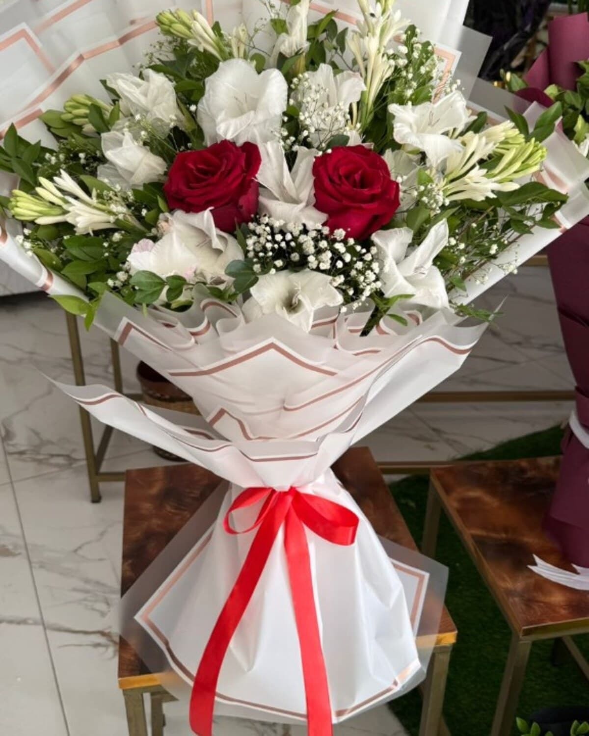 Scarlet Lily Tuberose Bouquet fresh flower bouquet by Phool Pattiyan Lahore