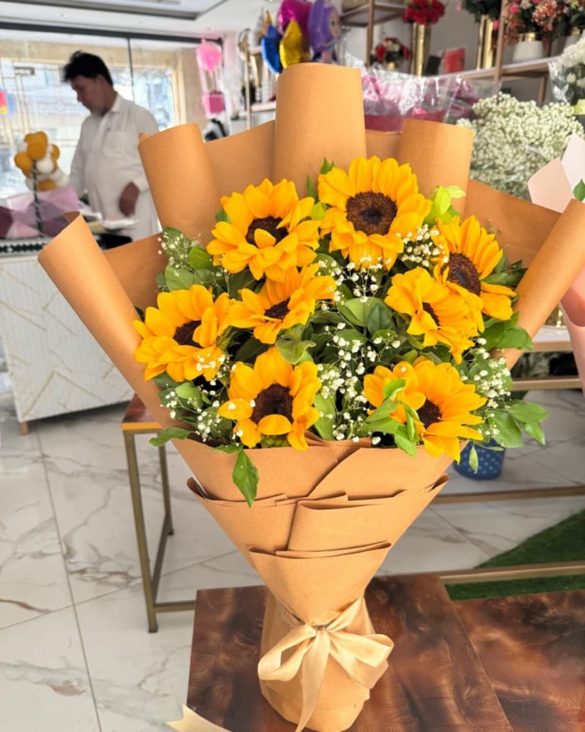Sunflower Baby's Breath Bouquet fresh flower bouquet by Phool Pattiyan Lahore