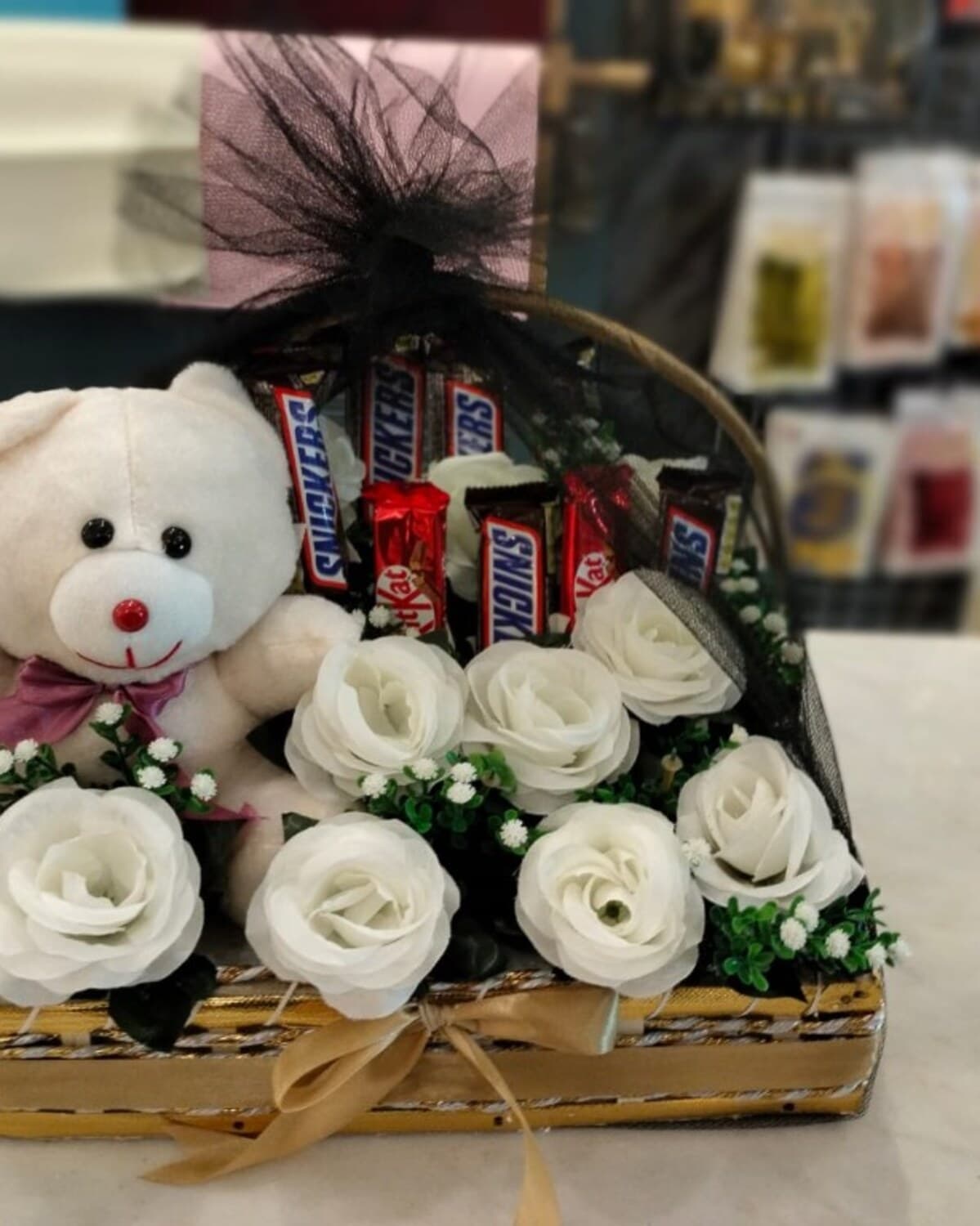 White Rose Teddy Chocolate Hamper fresh flower bouquet by Phool Pattiyan Lahore